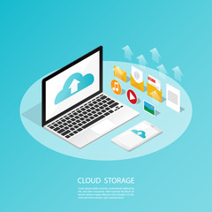 isometric computer smartphone,upload cloud storage backup anywhere vector