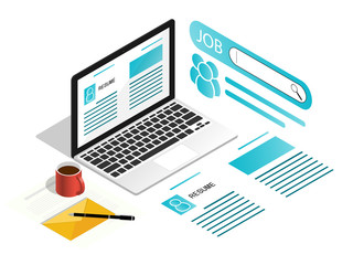 isometric laptop job search resume flat vector
