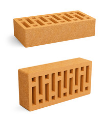 Red ceramic brick set with a square holes.