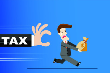 businessman running away from tax. for tax concept