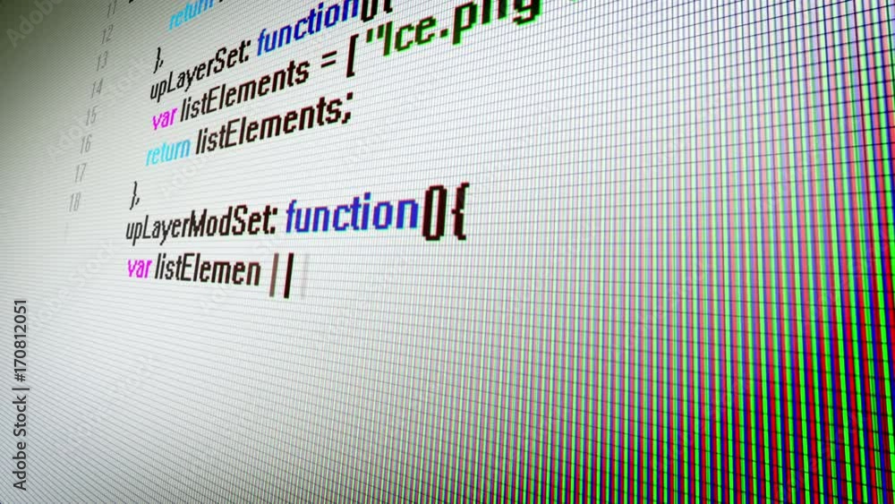 Poster 3d rendering of the coding information process on a screen shown askew with rapidly moving multicolo