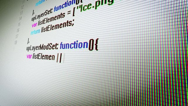 3d rendering of the coding information process on a screen shown askew with rapidly moving multicolored lines with websites, digital data, placed in a white background with a black grid