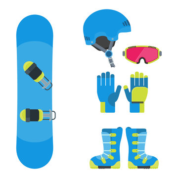 set isolated snowboard equipment