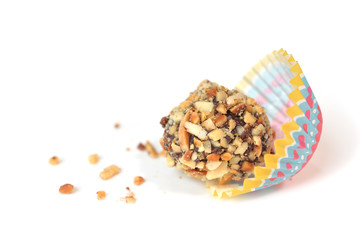 Chocolate ganache truffles on white background - isolated