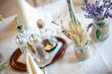 wedding decoration table with lavender and greenery
