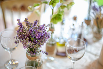 wedding decoration table with lavender and greenery