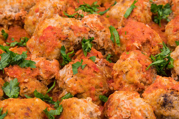 Stewed meatballs. Food background and texture.