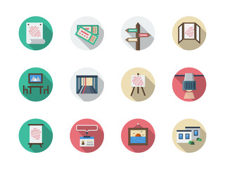 Art gallery elements flat round vector icons set