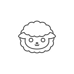 Cute cartoon face of sheep, line icon