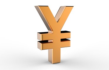 3D Rendering golden Japanese yen Sign isolated on white background