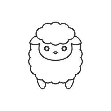 Cute cartoon sheep, line icon