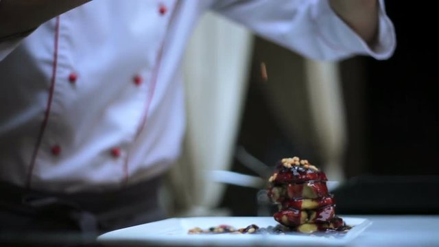 The chef prepares the Foie gras