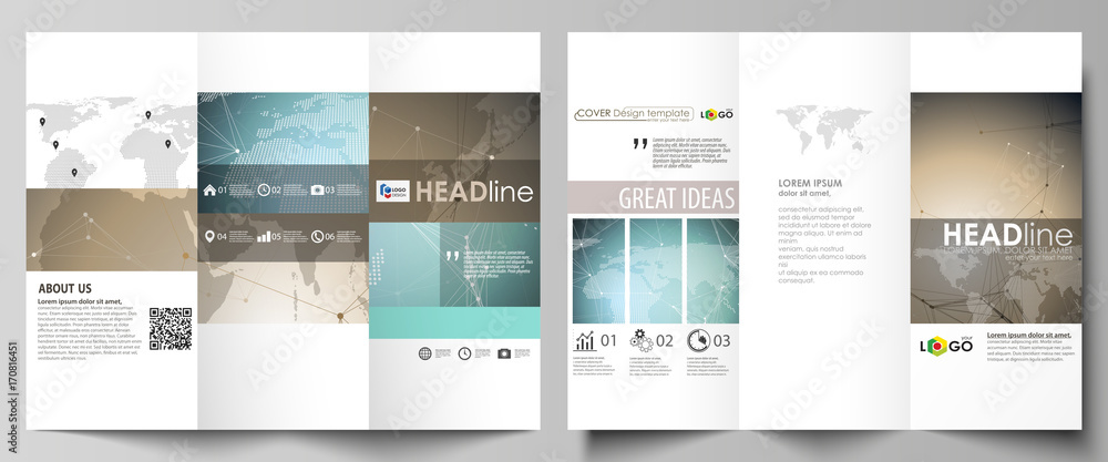 Poster the minimalistic abstract vector illustration of editable layout of two creative tri-fold brochure c