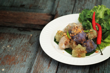 sago pork ball Thailand traditional dessert and appetizer cuisine served with chilly and lettuce
