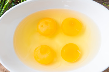 Thai local egg to make omelet with vegetable, Senegalia pennata or Acacia pennata