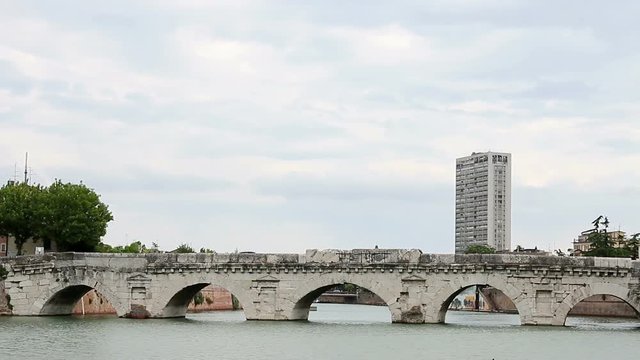 Tiberius stone bridge landmark Rimini Italy
