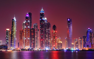 Amazing night panorama of Dubai Marina. United Arab Emirates
