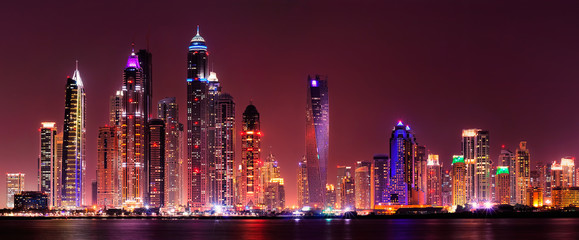 Fototapeta na wymiar Amazing night panorama of Dubai Marina. United Arab Emirates
