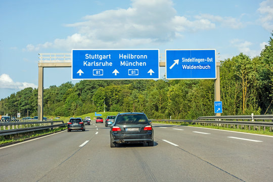 freeway road sign on Autobahn A81, Stuttgart / Karlsruhe - Heilbronn / Munich