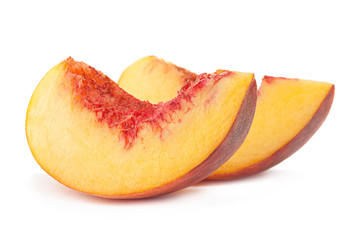 Peach fruit slice on white