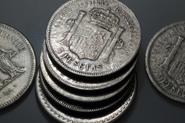 Old historically silver Coins from around the World in the Detail