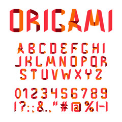 Origami ribbon folded uppercase alphabet. Modern geometric font. Isolated letters, numbers and punctuation signs on white background. Perfect for greeting cards, posters. Vector illustration.
