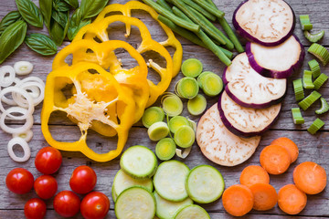 Mixed vegetables on wooden table