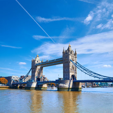Tower Bridge on a sunny day in London, square panoramic image