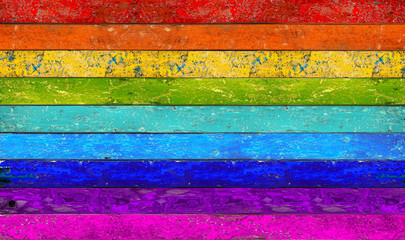 colorful vibrant panorama rainbow wooden planks background texture pattern / holz panorama...
