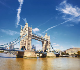 Tower Bridge on a bright sunny day in London, panorama