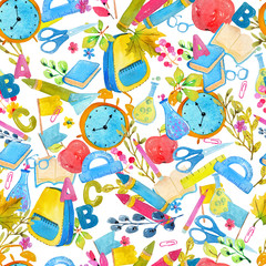 Obraz premium School supplies over white, pattern