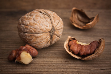 walnuts on old wooden table