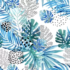 Poster Abstract palm, monstera leaf seamless pattern. © Tanya Syrytsyna
