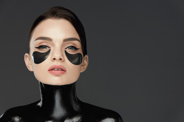 Face Care. Woman With Patches On Skin Under Eyes