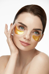 Patch Under Eyes. Beautiful Woman Face With Patches