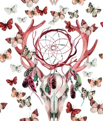 Garden poster Dream catcher Deer skull seamless pattern