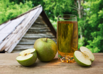apple juice on a wooden table