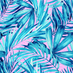 Watercolor tropical leaves summer seamless pattern