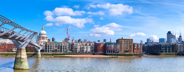 London, panoramic view over Thames river with Millenium bridge and St. Paul