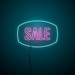 Neon sale sign. Vector illustration.