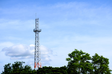 Communications tower with nice blue sky background