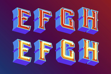 3D vintage letters with neon lights