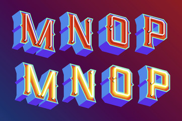 3D vintage letters with neon lights