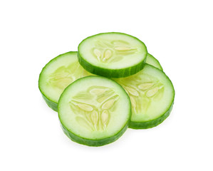 Fresh cucumber slices isolated on white background