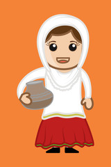 Happy Cartoon desi Woman Holding Pitcher Vector