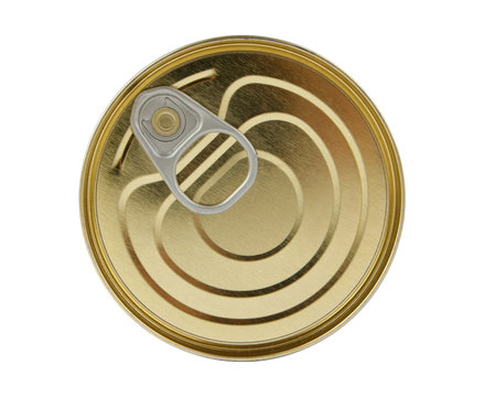 Top view of a can with key isolated on white background