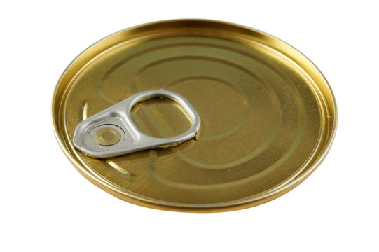 Top view of a can with key isolated on white background