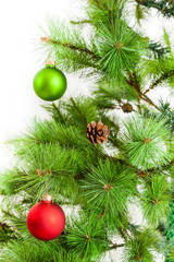 Christmas  ball hanging on pine branches.  christmas tree decoration