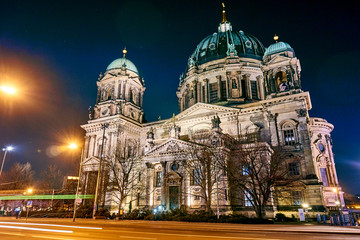 Fototapeta na wymiar Berlin Cathedral or Berliner Dom at night, Berlin ,Germany