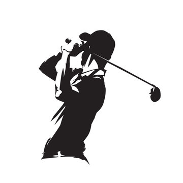 Golf player icon, golfer abstract vector silhouette